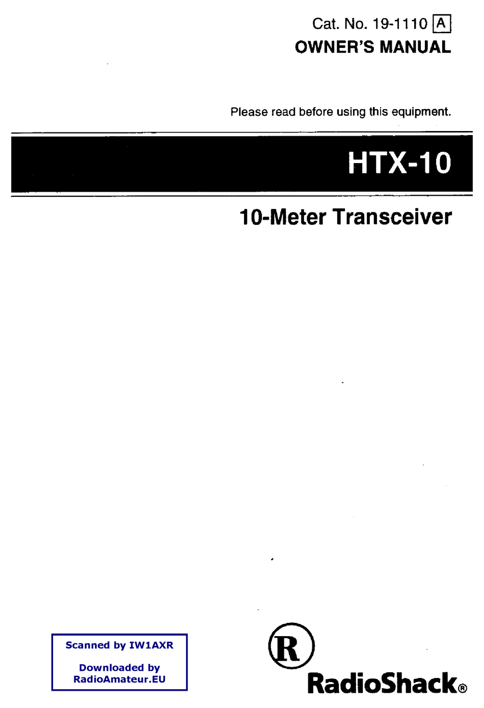 RADIO SHACK HTX10 OWNER'S MANUAL Pdf Download ManualsLib