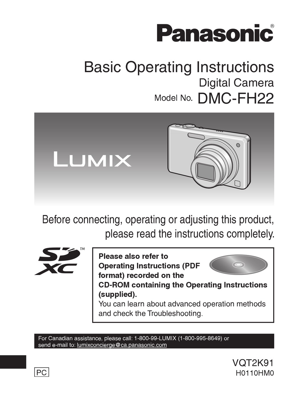 PANASONIC LUMIX DMC-FH22 BASIC OPERATING INSTRUCTIONS MANUAL Pdf