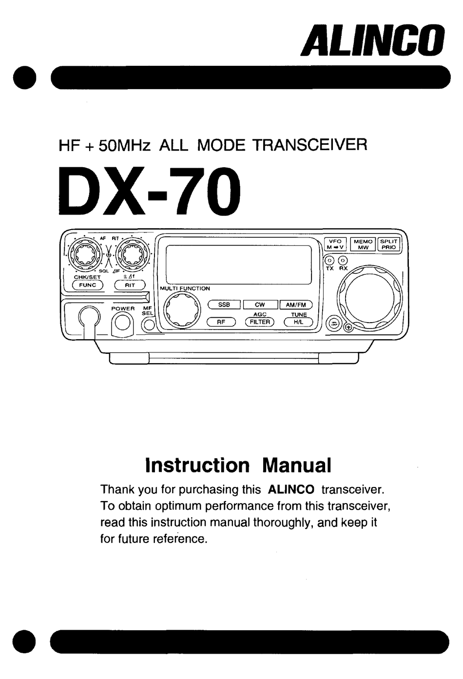 Alinco Dx 70 Instruction Manual Pdf Download Manualslib