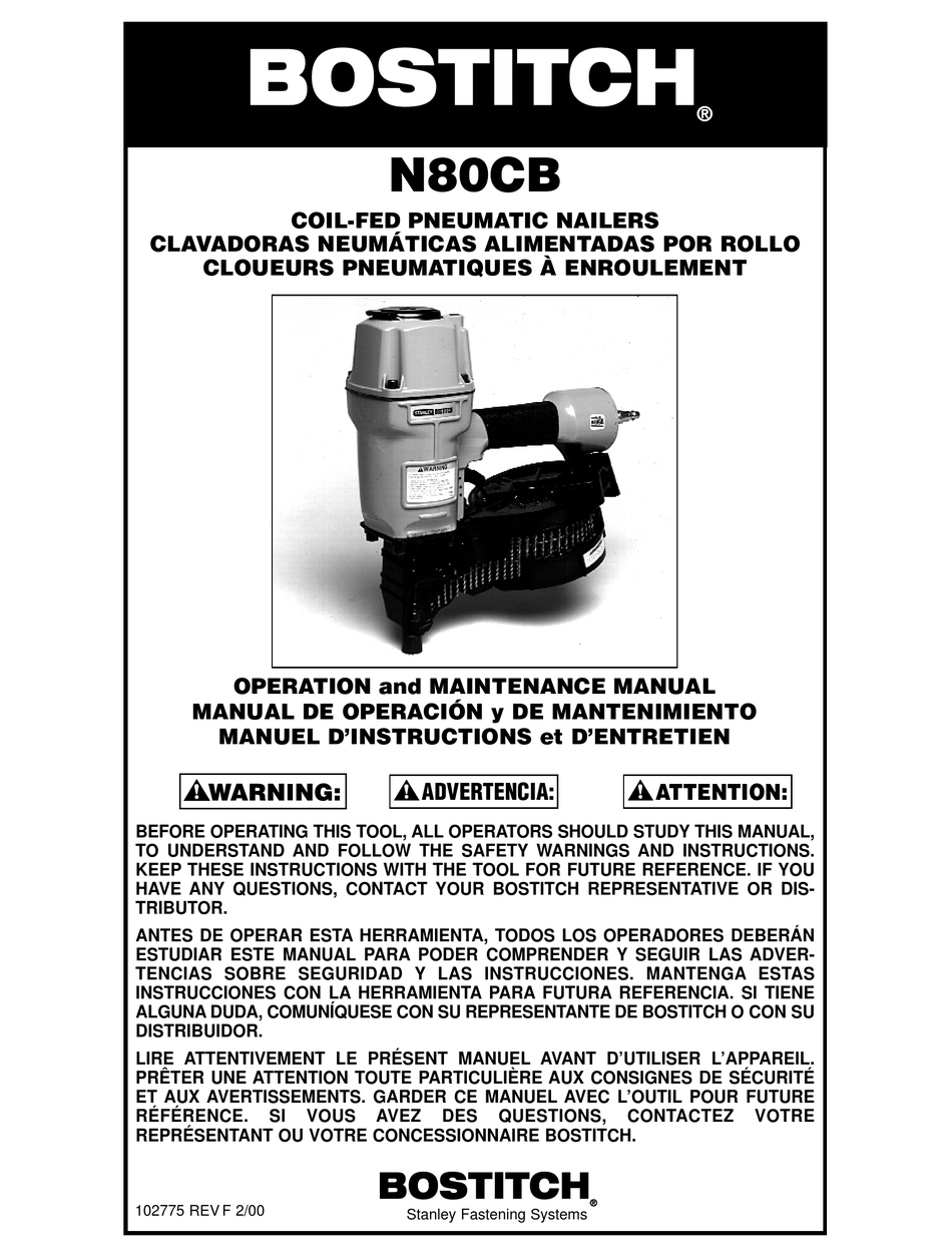 BOSTITCH N80CB OPERATION AND MAINTENANCE MANUAL Pdf Download ManualsLib