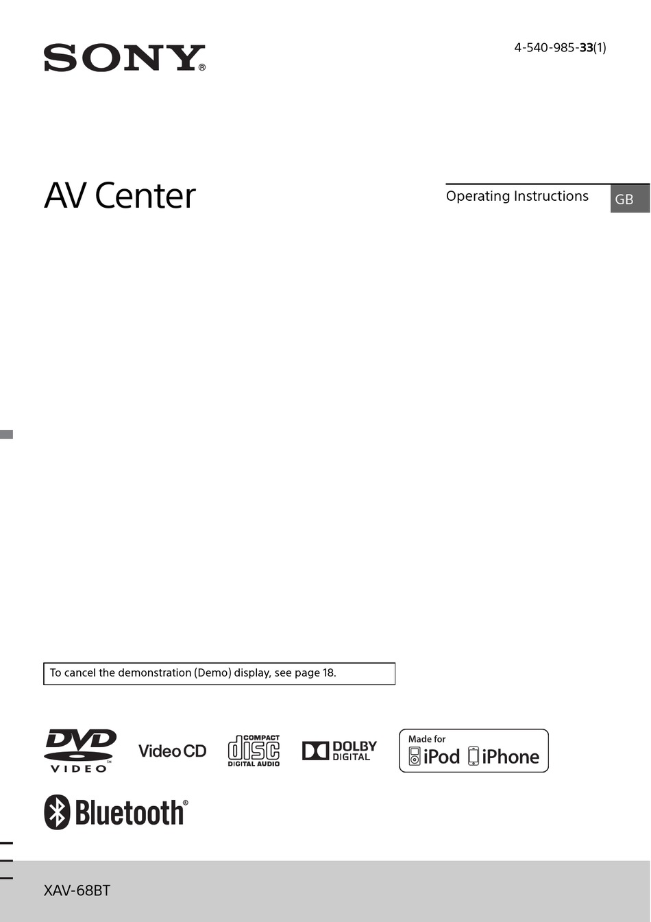 SONY XAV-68BT OPERATING INSTRUCTIONS MANUAL Pdf Download | ManualsLib