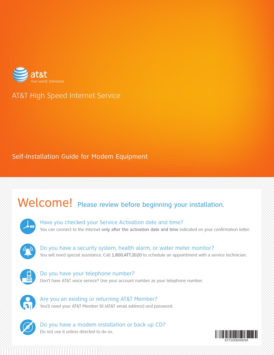 AT&T HIGH SPEED INTERNET SERVICE SELF-INSTALLATION MANUAL Pdf Download 