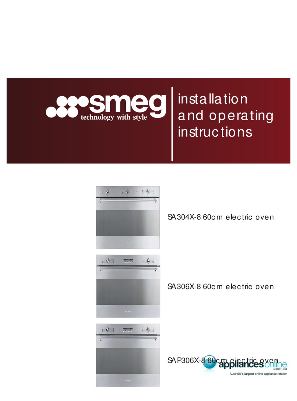 SMEG SA304X8 INSTALLATION AND OPERATING INSTRUCTIONS MANUAL Pdf