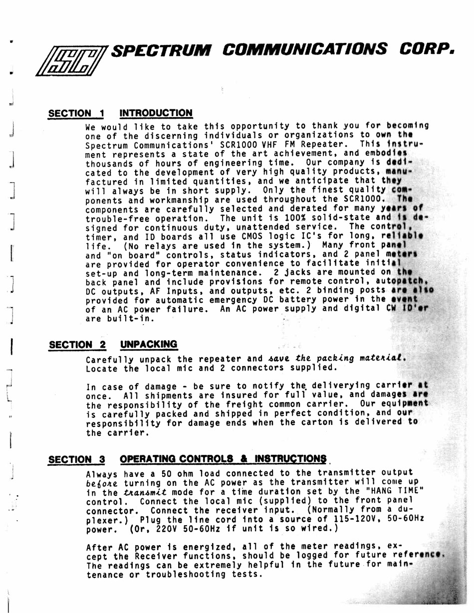 SPECTRUM SCR1000 OPERATION AND MAINTENANCE MANUAL Pdf Download | ManualsLib