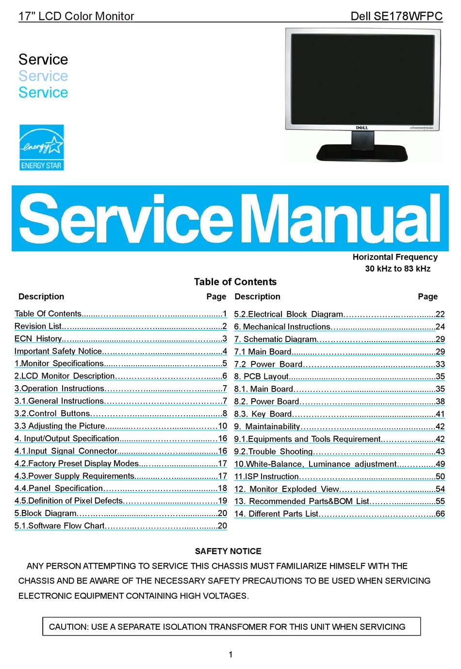 Monitor Specifications - Dell SE178WFPC Service Manual [Page 5] | ManualsLib