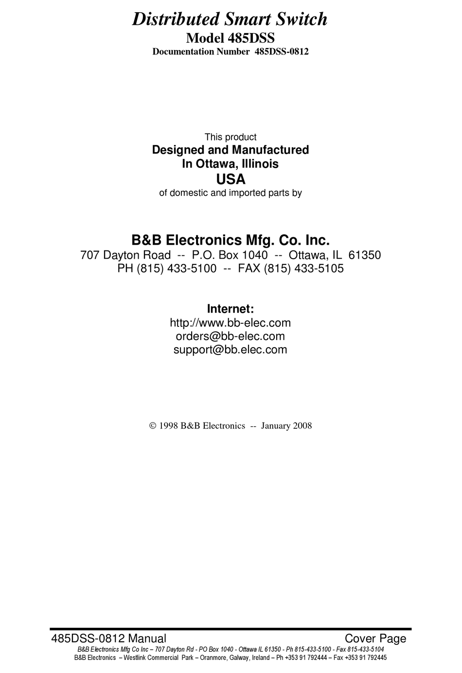 B&B ELECTRONICS 485DSS MANUAL Pdf Download | ManualsLib