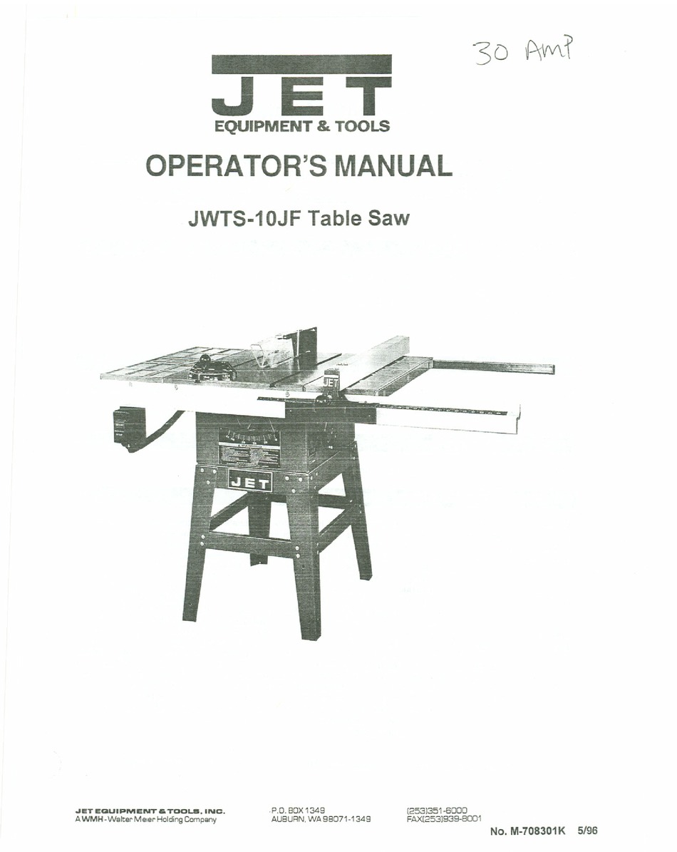 JET EQUIPMENT & TOOLS JWTS10JF OPERATOR