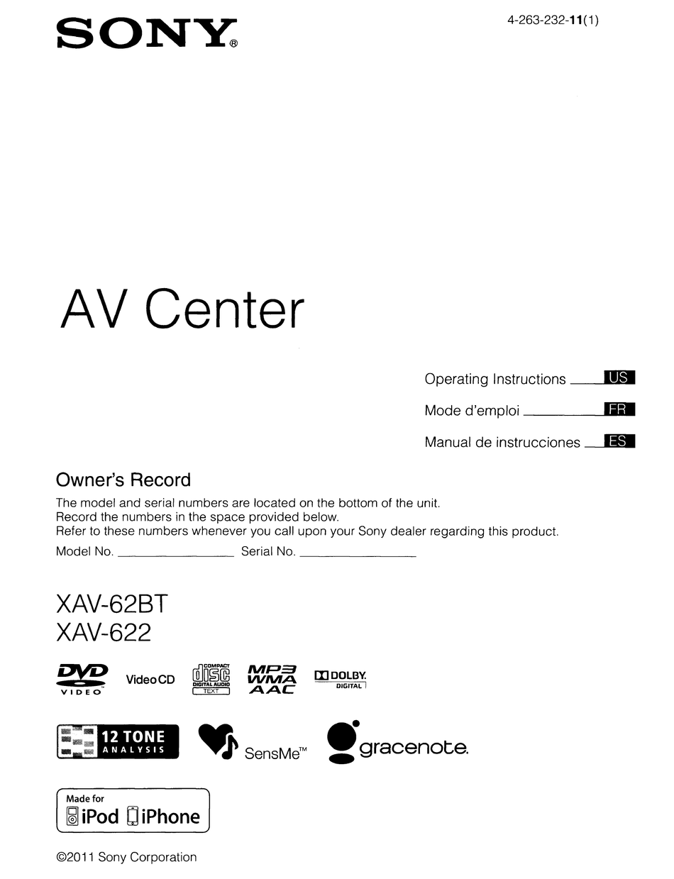 SONY XAV-62BT OPERATING INSTRUCTIONS MANUAL Pdf Download | ManualsLib