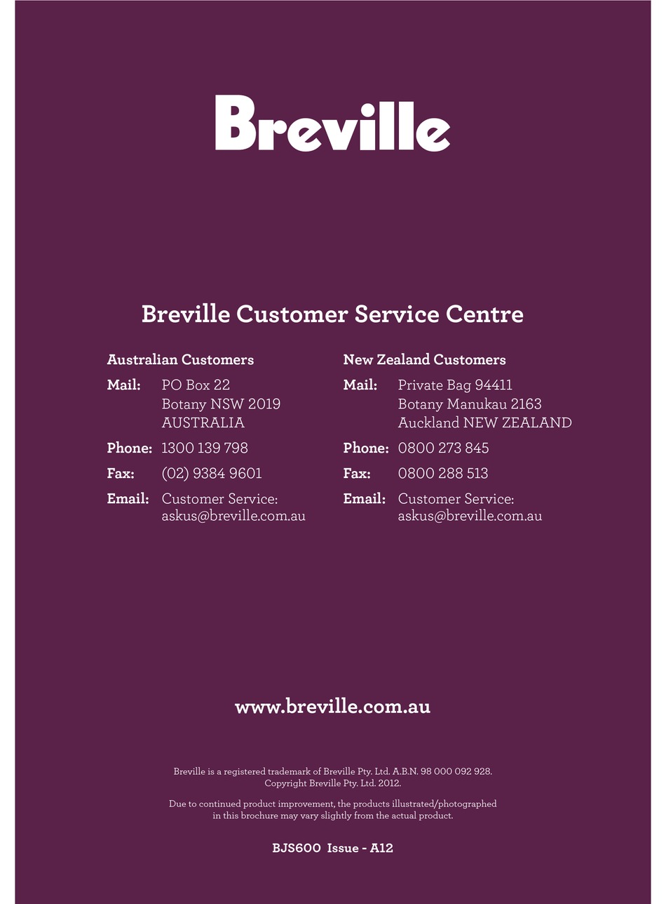 BREVILLE JUICE FOUNTAIN CRUSH INSTRUCTION BOOKLET Pdf Download ManualsLib