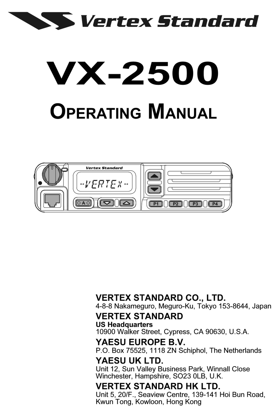 VERTEX STANDARD VX2500 OPERATING MANUAL Pdf Download ManualsLib