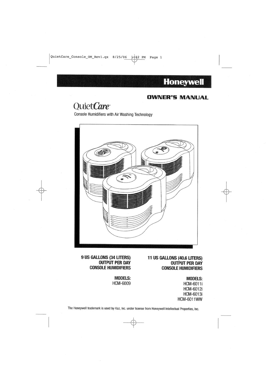 HONEYWELL QUIETCARE HCM6009 OWNER