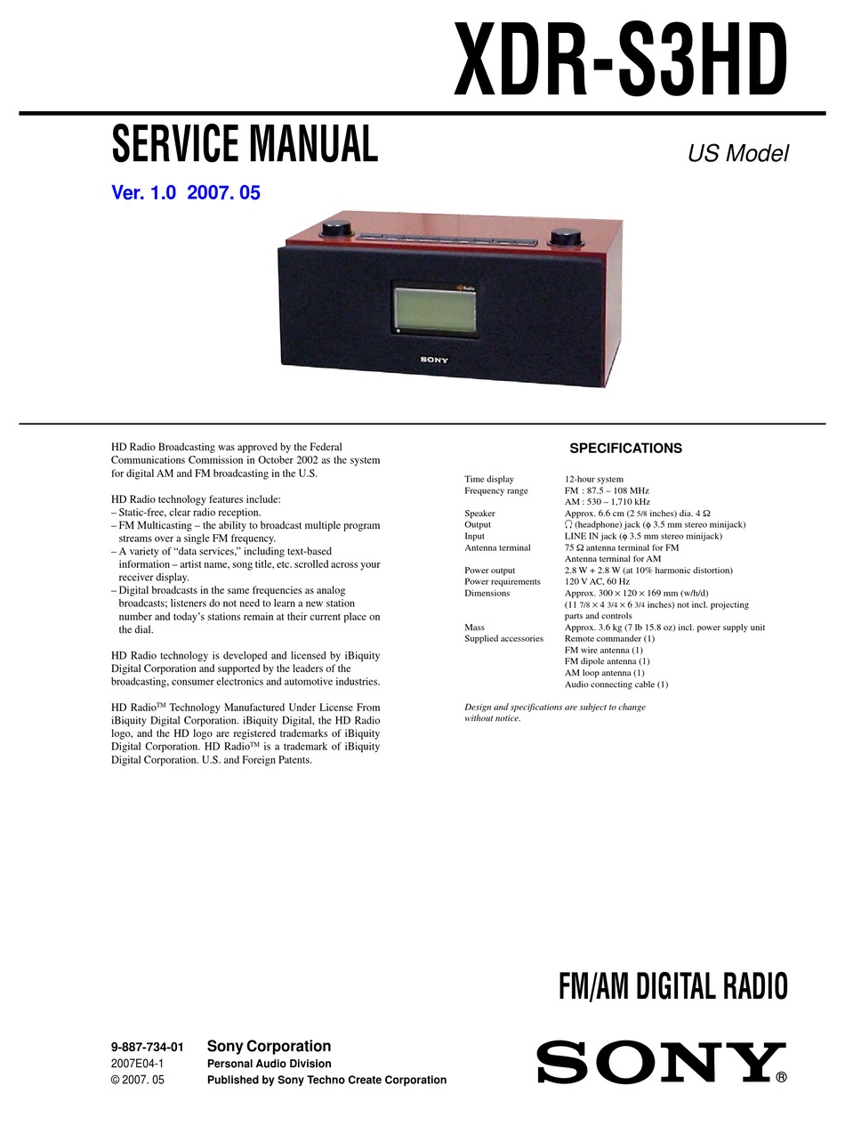 SONY XDR-S3HD SERVICE MANUAL Pdf Download | ManualsLib