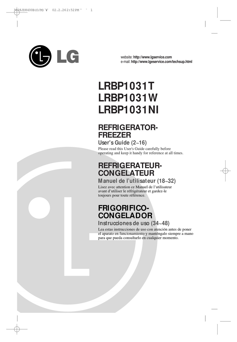 LG LRBP1031T USER MANUAL Pdf Download ManualsLib