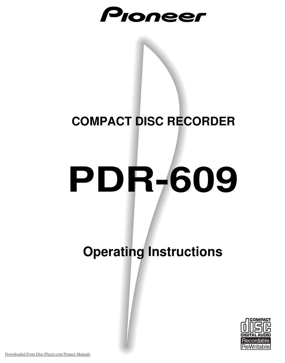 Pioneer PDR-555RW Audio CD Player Recorder Operating Instruction USER MANUAL 
