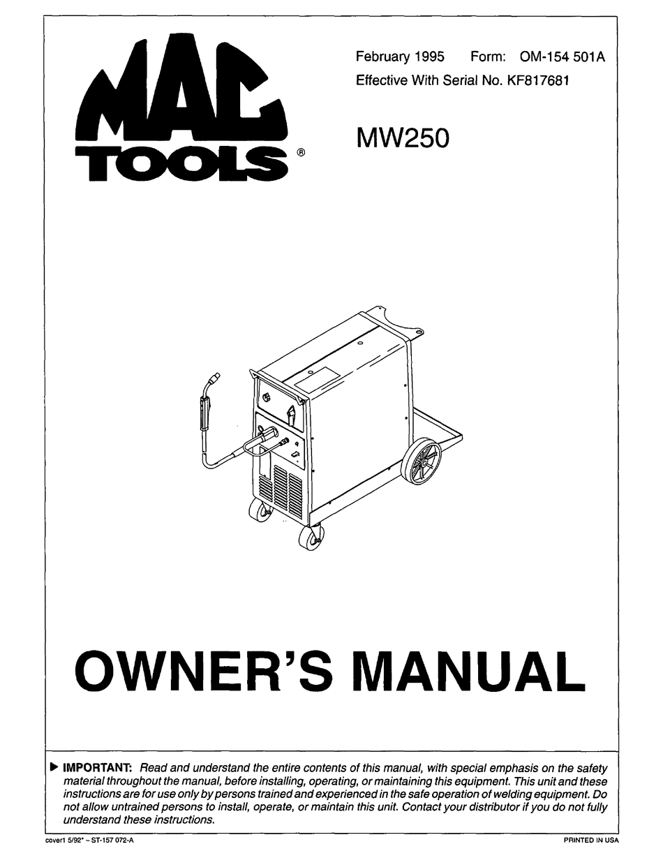 owners manual for mac mb1500 tool box
