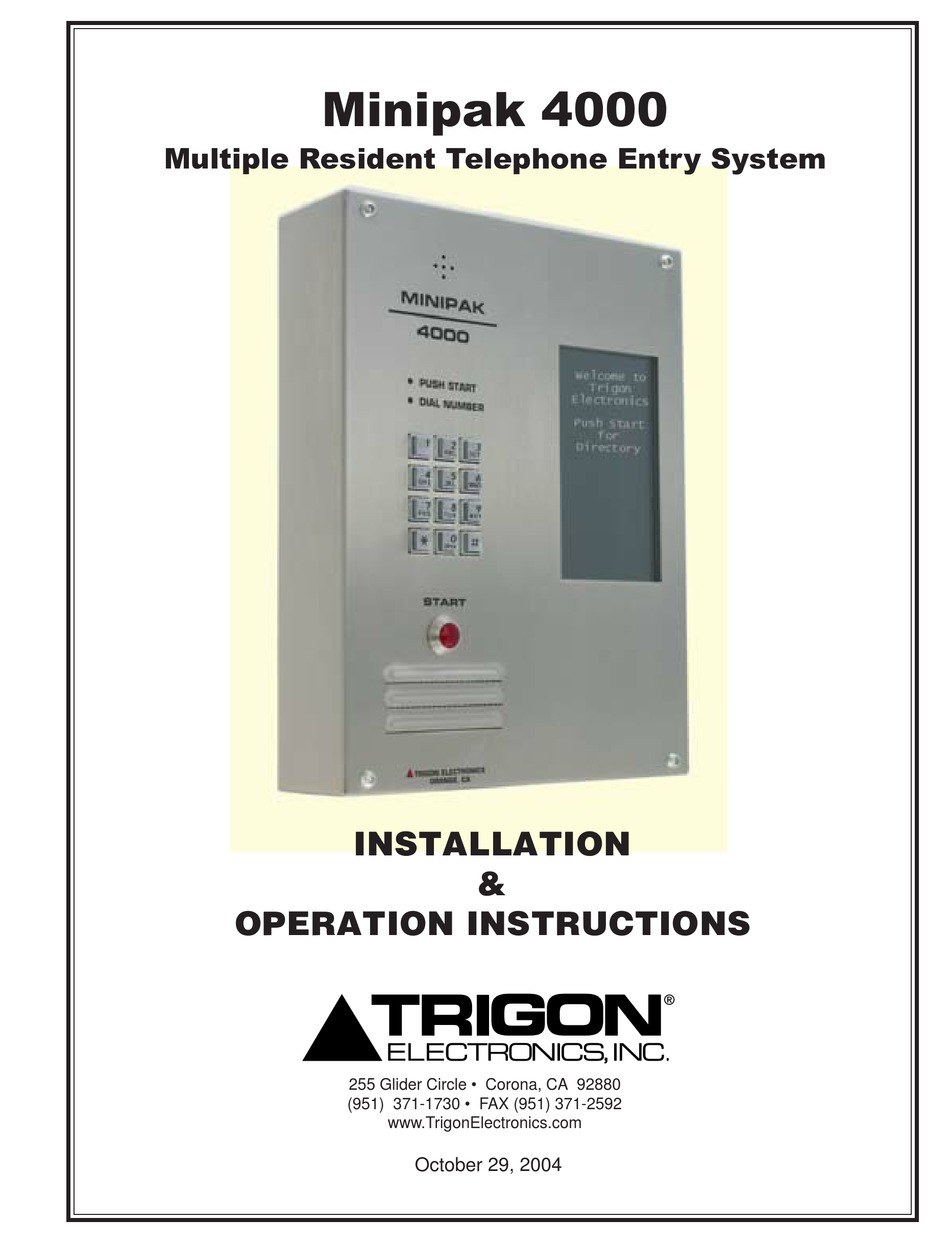 TRIGON MINIPAK 4000 INSTALLATION & OPERATION INSTRUCTIONS Pdf Download