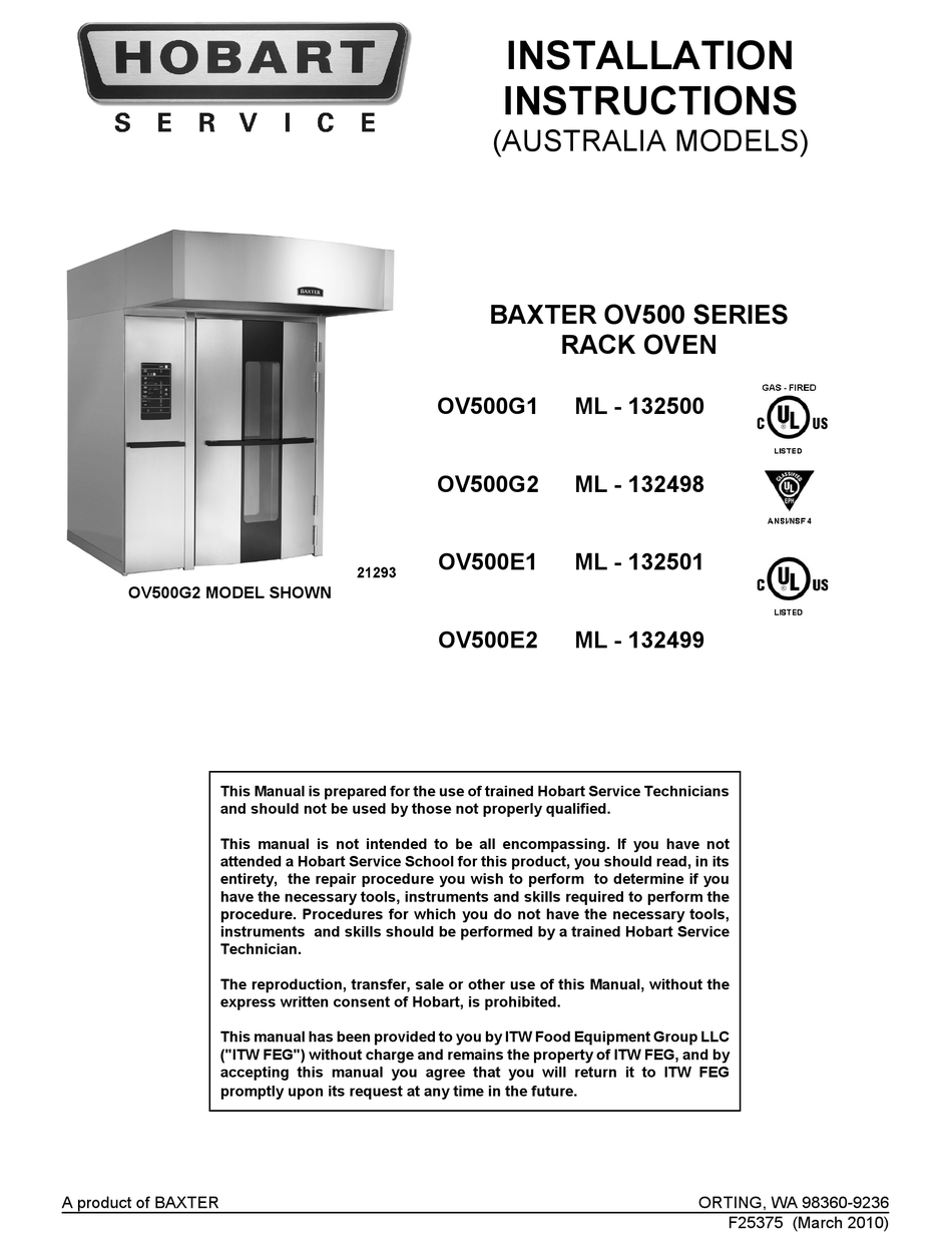 HOBART BAXTER OV500G1 INSTALLATION INSTRUCTIONS MANUAL Pdf Download | ManualsLib | Baxter Oven Wiring Schematic Oven | | ManualsLib