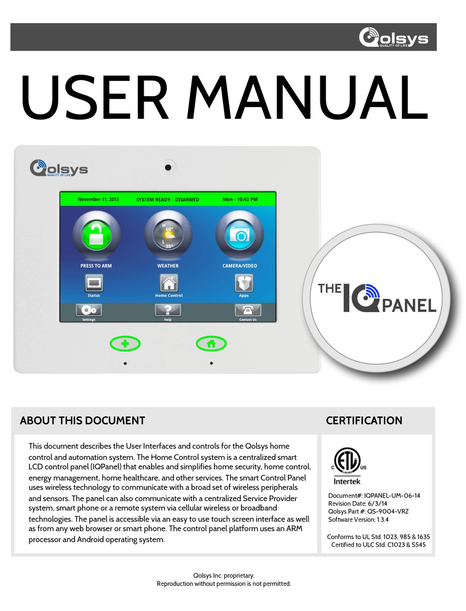 Qolsys Iq Panel User Manual Pdf Download Manualslib 4540