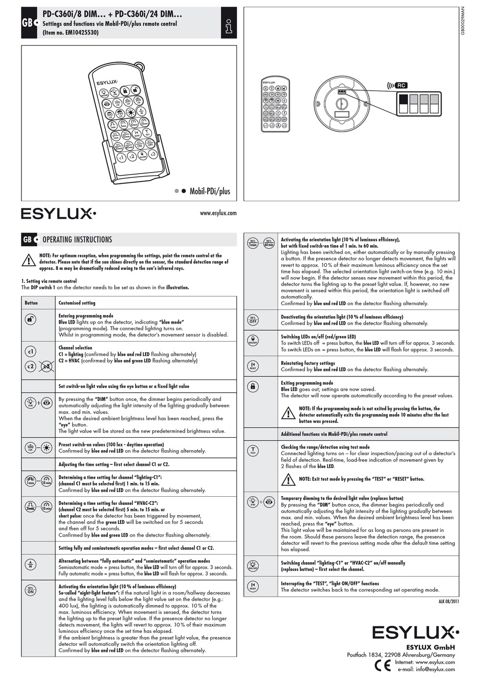 termometer naturpark ecstasy ESYLUX PD-C360I OPERATING INSTRUCTIONS Pdf Download | ManualsLib