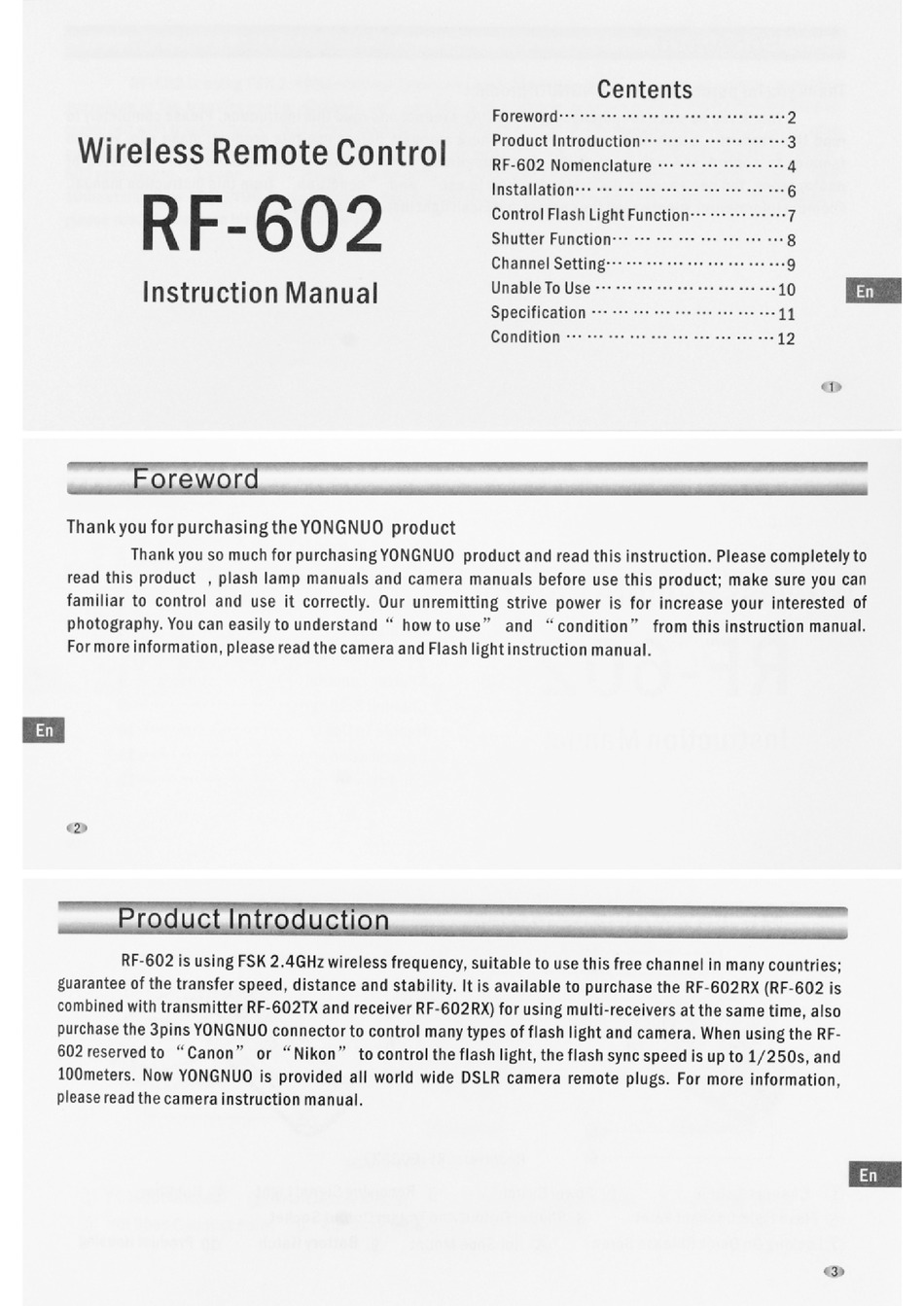 YONGNUO RF 602 INSTRUCTION MANUAL Pdf Download ManualsLib