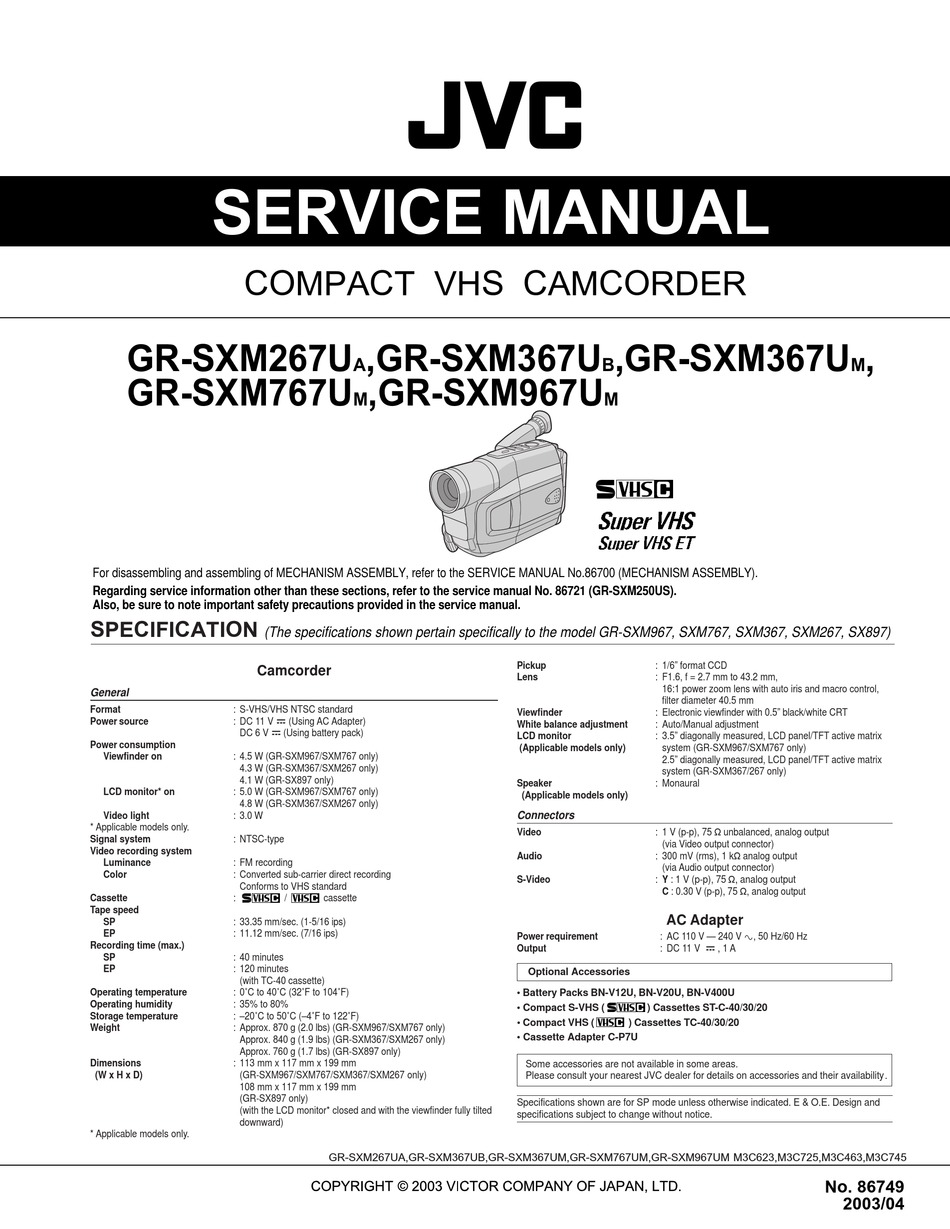 Jvc Gr Sxm267ua Service Manual Pdf Download Manualslib