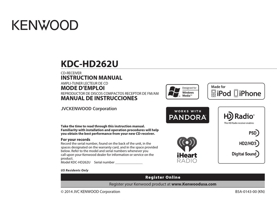 KENWOOD KDCHD262U INSTRUCTION MANUAL Pdf Download