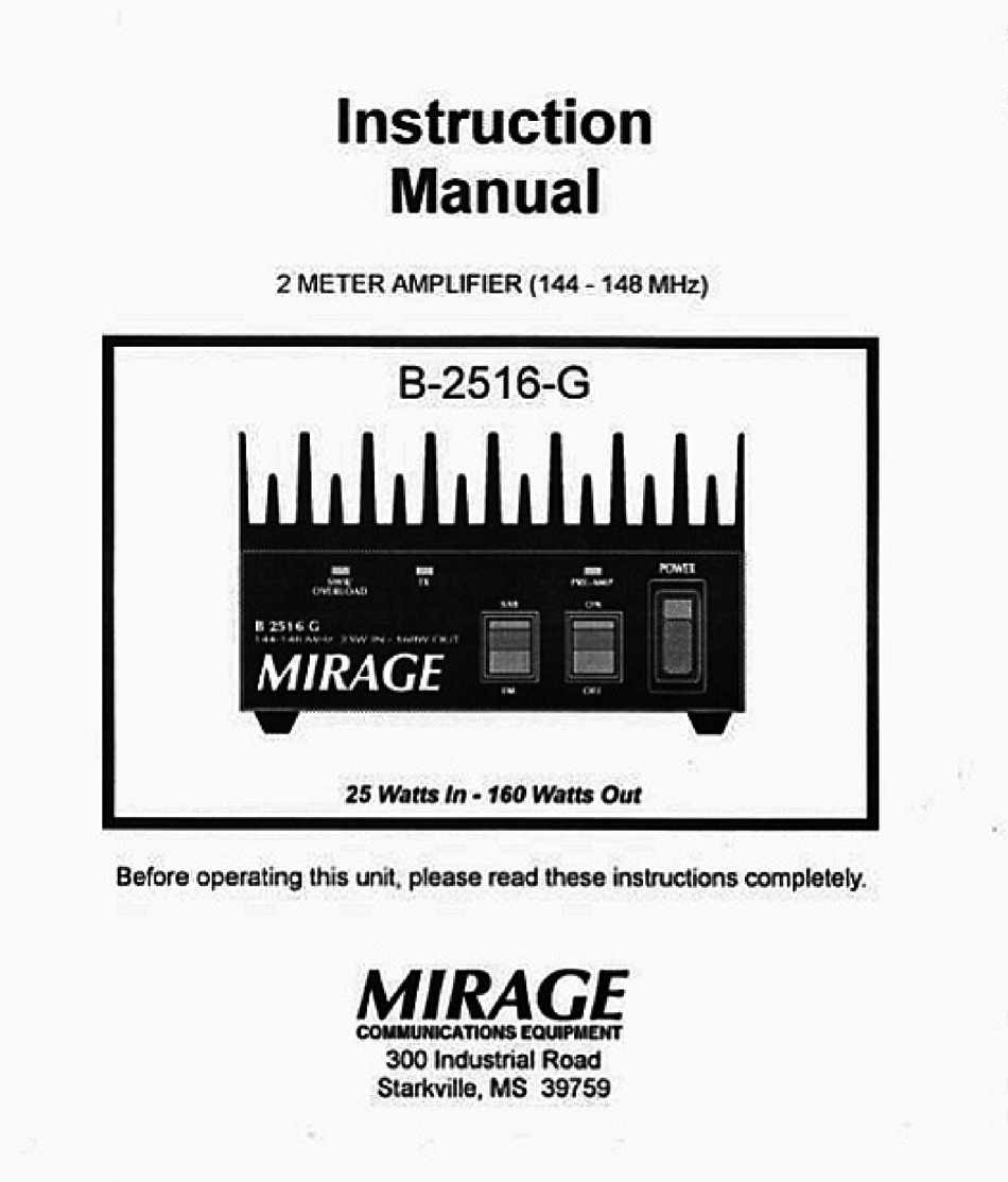 MIRAGE B-2516-G INSTRUCTION MANUAL Pdf Download | ManualsLib