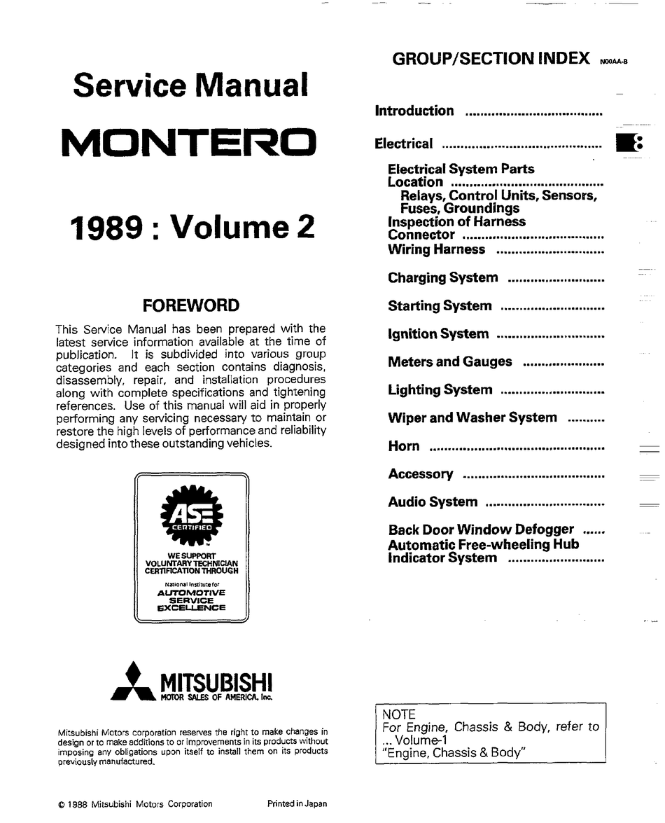 MITSUBISHI MONTERO 1989 SERVICE MANUAL Pdf Download | ManuaLib