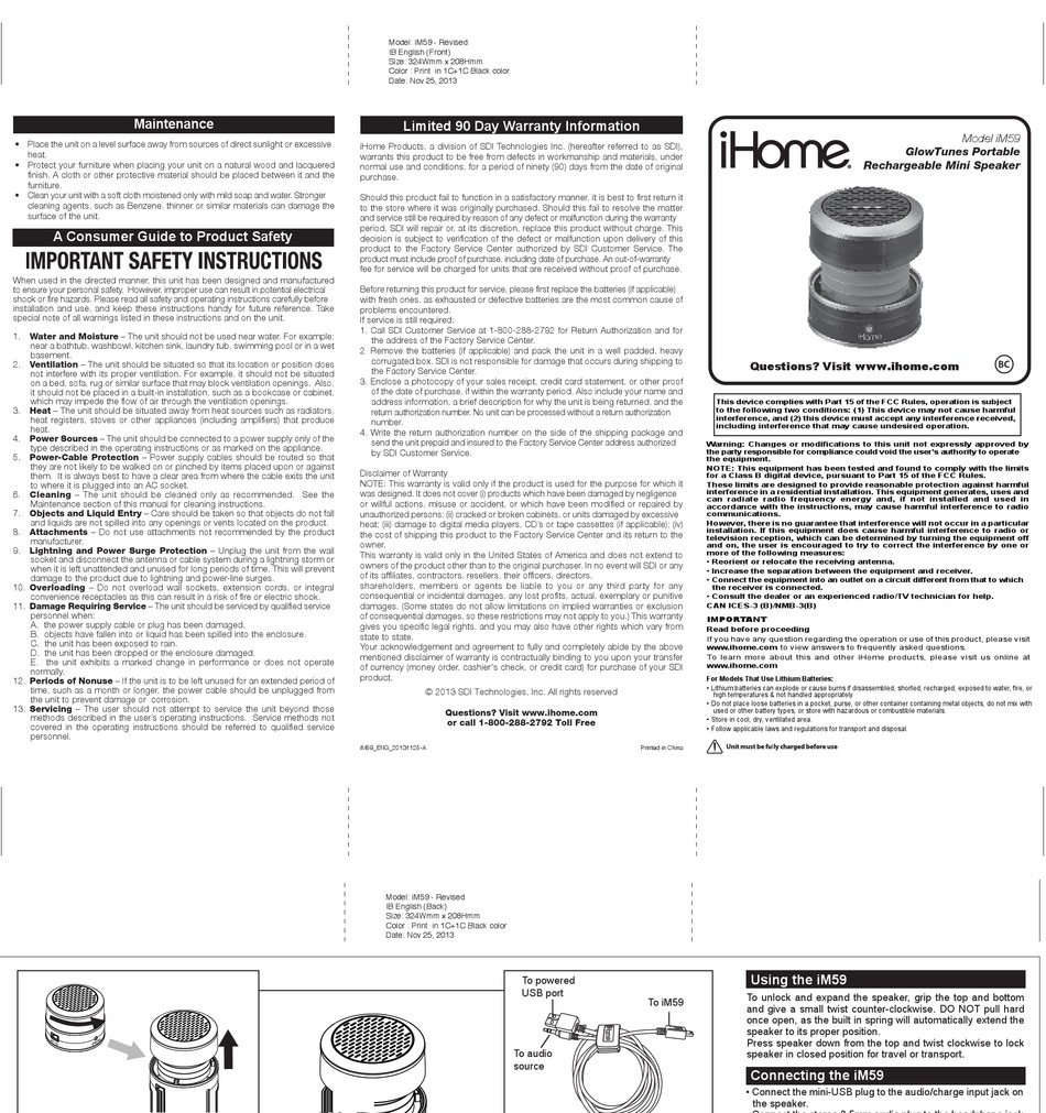 IHOME IM59 USER MANUAL Pdf Download | ManualsLib