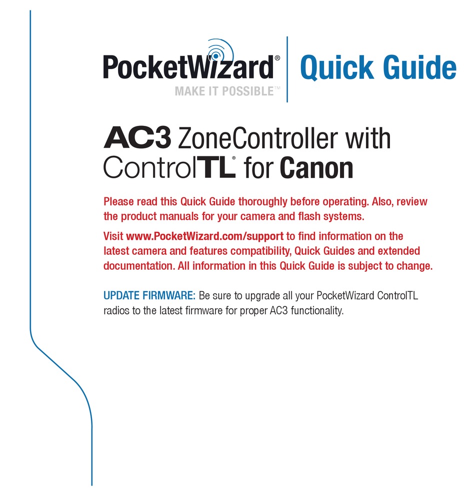POCKET WIZARD AC3 QUICK MANUAL Pdf Download ManualsLib