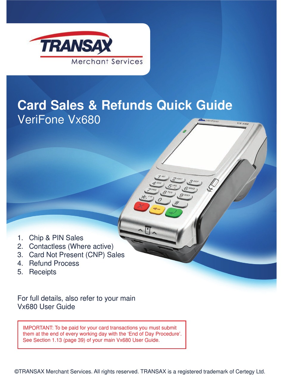 VERIFONE VX680 QUICK MANUAL Pdf Download | ManualsLib