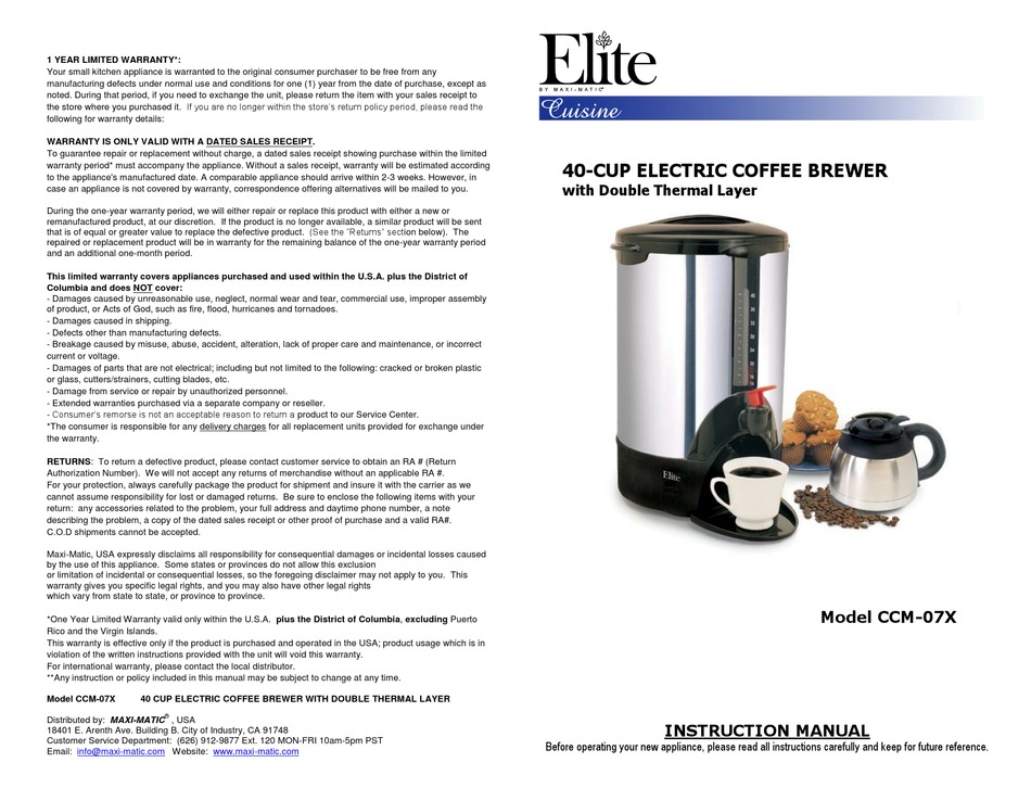ELITE CCM-07X INSTRUCTION MANUAL Pdf Download | ManualsLib