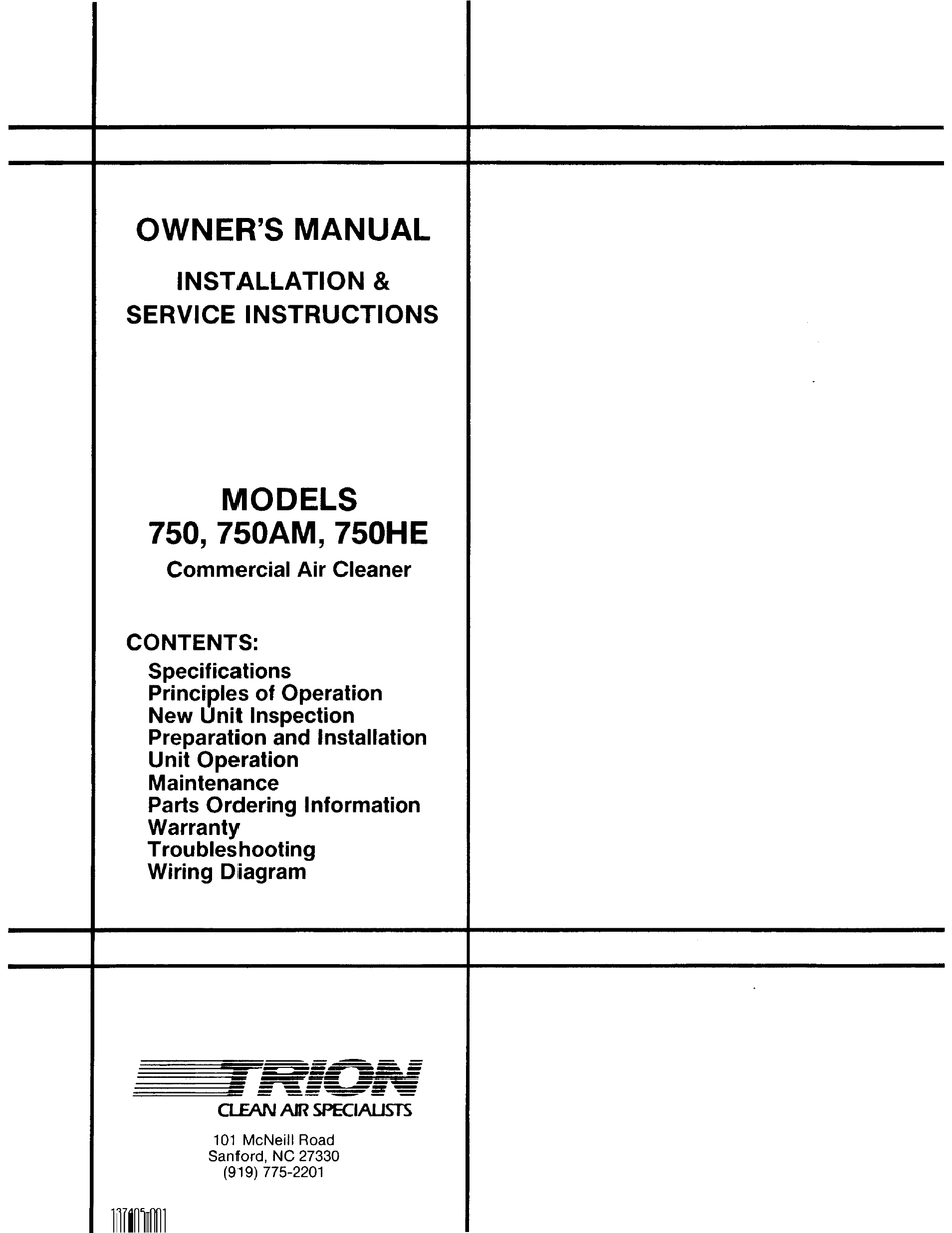 TRION 750 OWNER'S MANUAL Pdf Download | ManualsLib