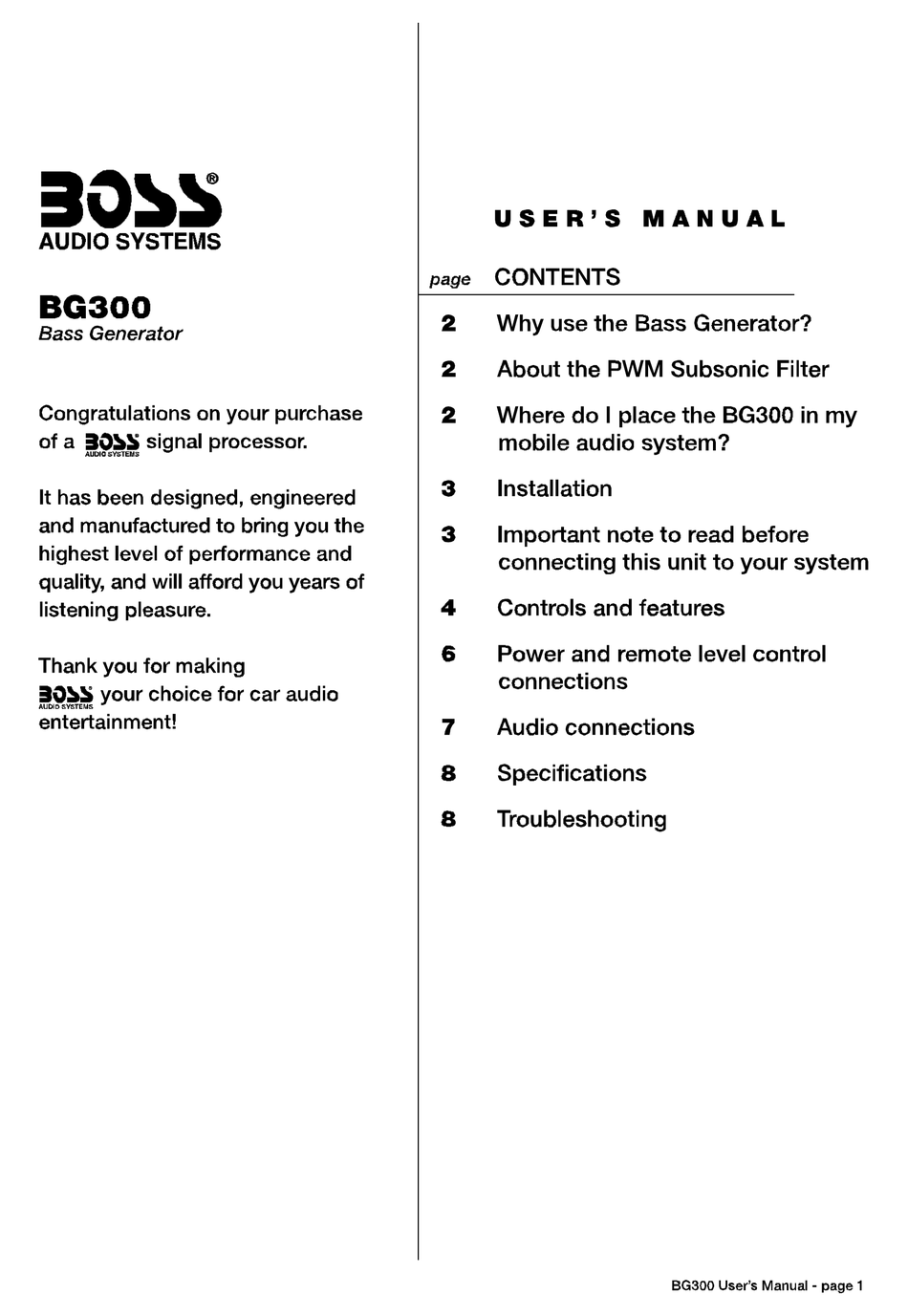 BOSS BG300 USER MANUAL Pdf Download | ManualsLib