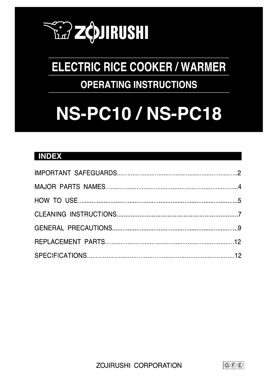 ZOJIRUSHI NS-PC10 OPERATING INSTRUCTIONS MANUAL Pdf Download | ManualsLib