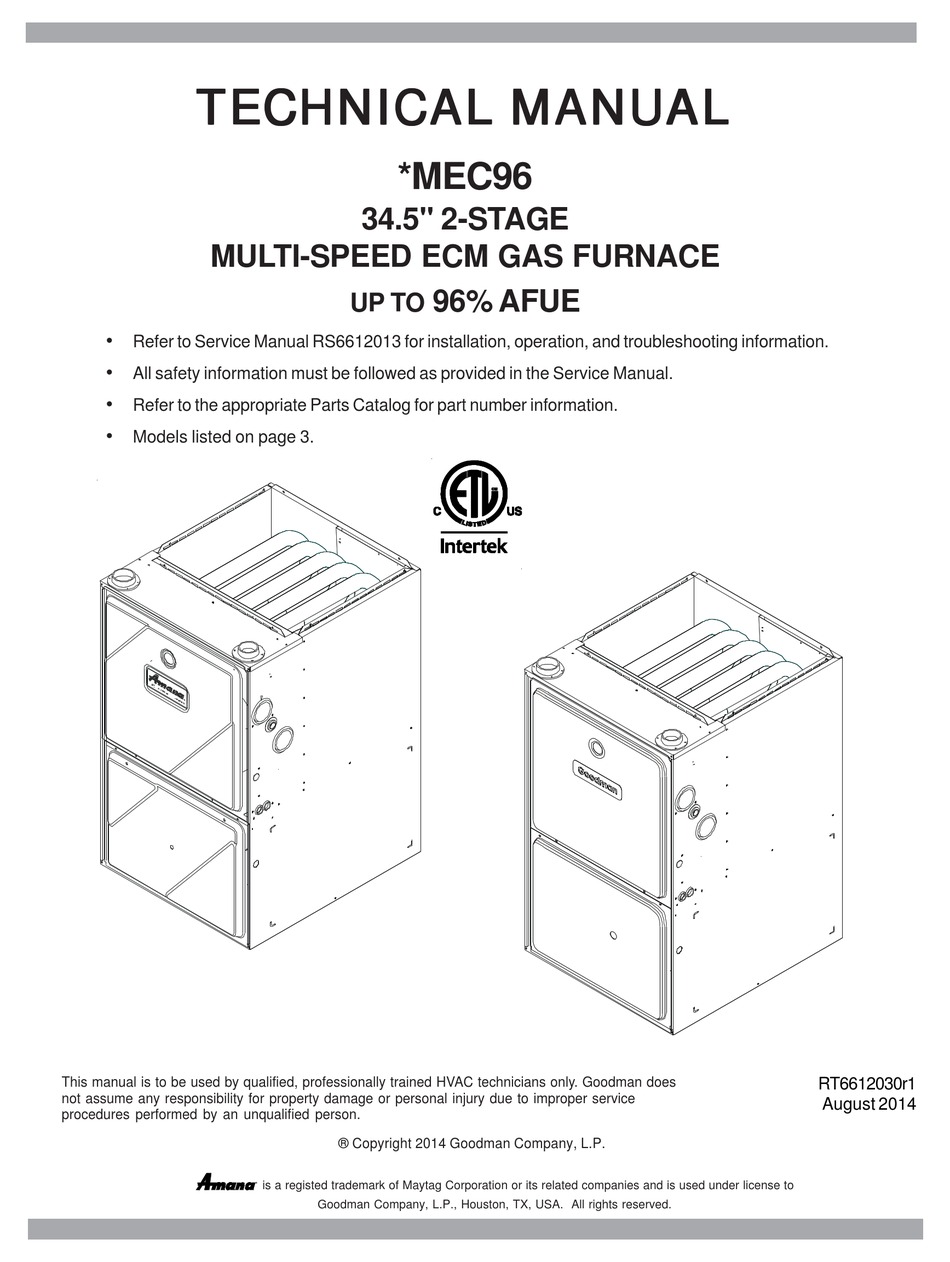 Goodman Mec96 Technical Manual Pdf Download Manualslib