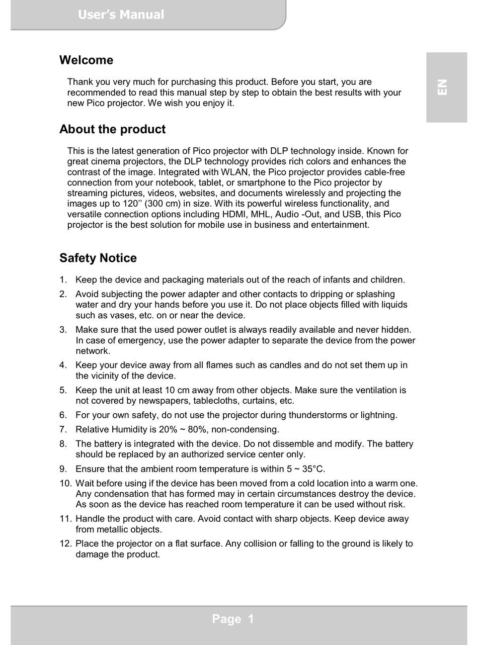 PICO LED PROJECTOR USER MANUAL Pdf Download ManualsLib