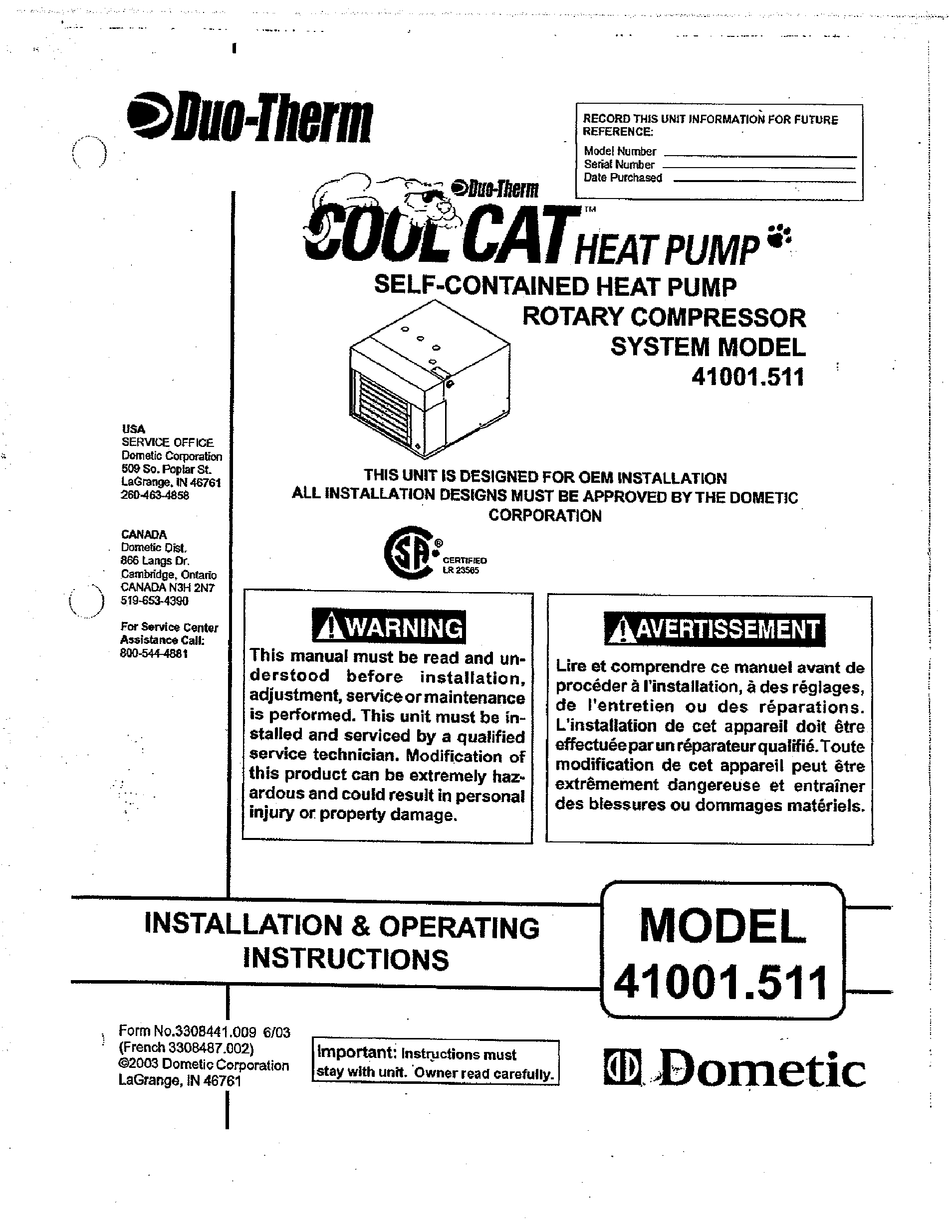  DUO THERM COOL CAT  410001 511 MANUAL Pdf Download ManualsLib