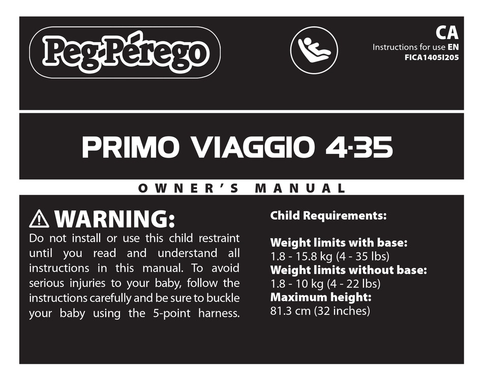 Peg Perego Primo Viaggio 4 35 Owner S Manual Pdf Manualslib - Peg Perego Booklet Car Seat Installation Instructions