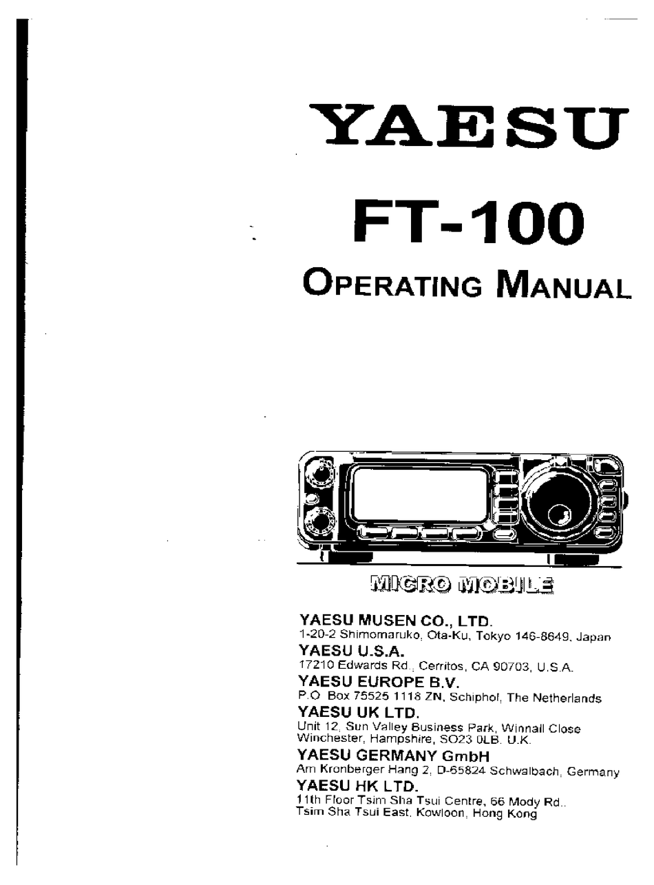 YAESU FT-100 MICRO MOBILE OPERATING MANUAL Pdf Download | ManualsLib