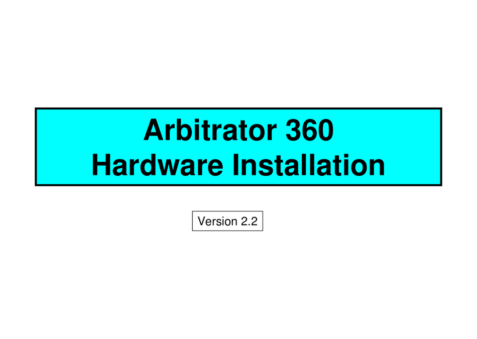 PANASONIC ARBITRATOR 360 HARDWARE INSTALLATION MANUAL Pdf Download