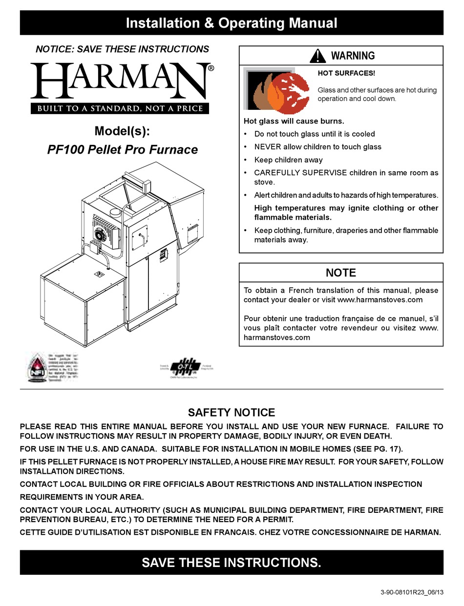 Harman Pf100 Installation And Operating Manual Pdf Download Manualslib