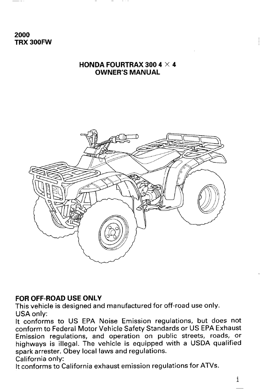 Honda 1992 TRX300FW Owner Manual 92