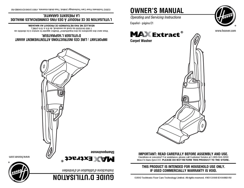 HOOVER MAX EXTRACT OWNER'S MANUAL Pdf Download | ManualsLib