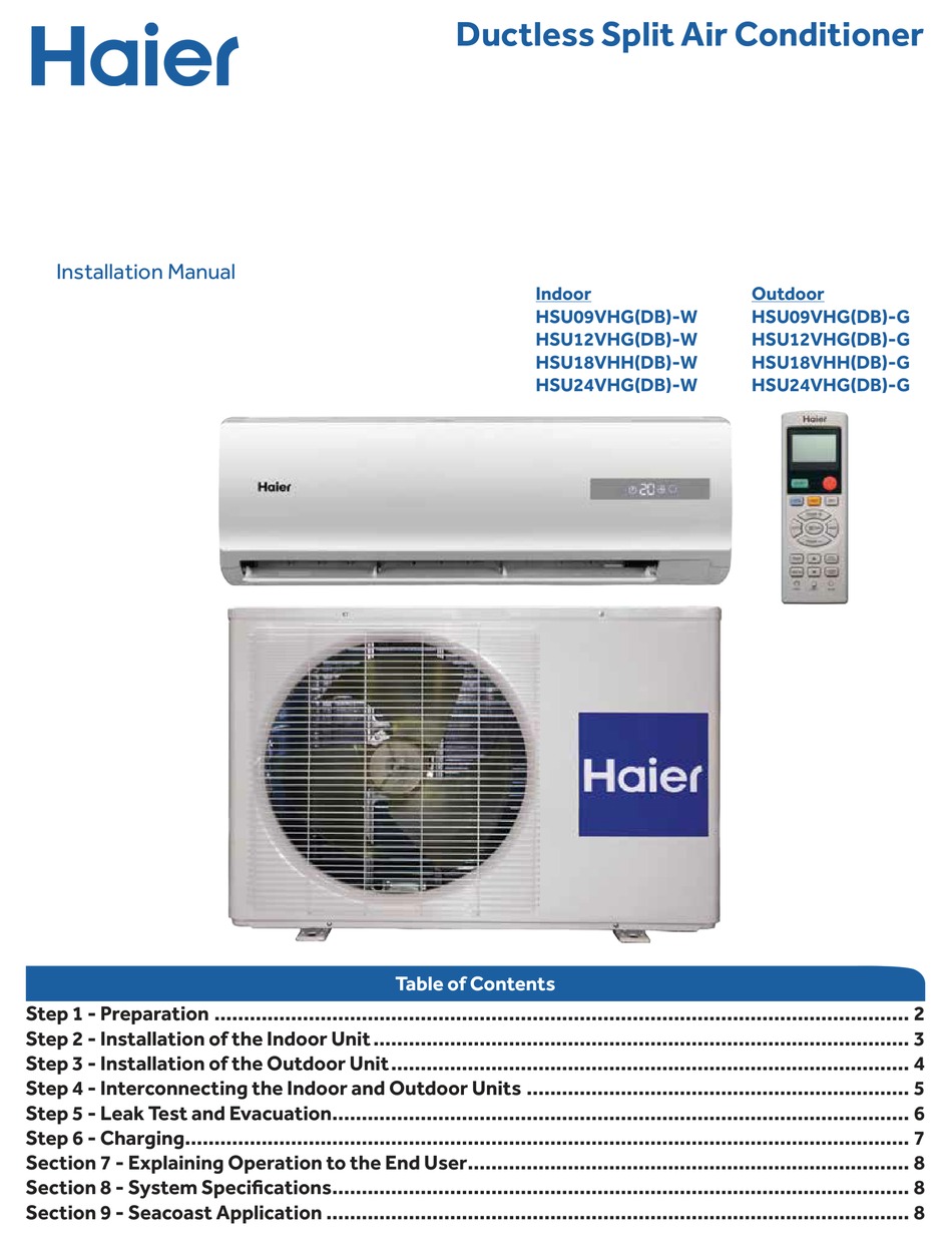HAIER HSU09VHG-W INSTALLATION MANUAL Pdf Download | ManualsLib