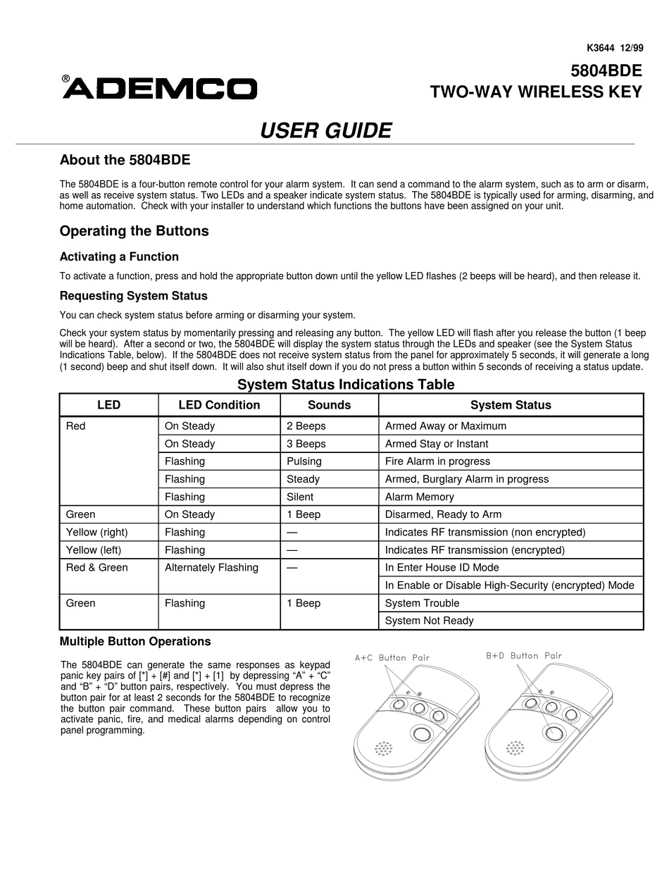 ADEMCO 5804BDE USER MANUAL Pdf Download ManualsLib