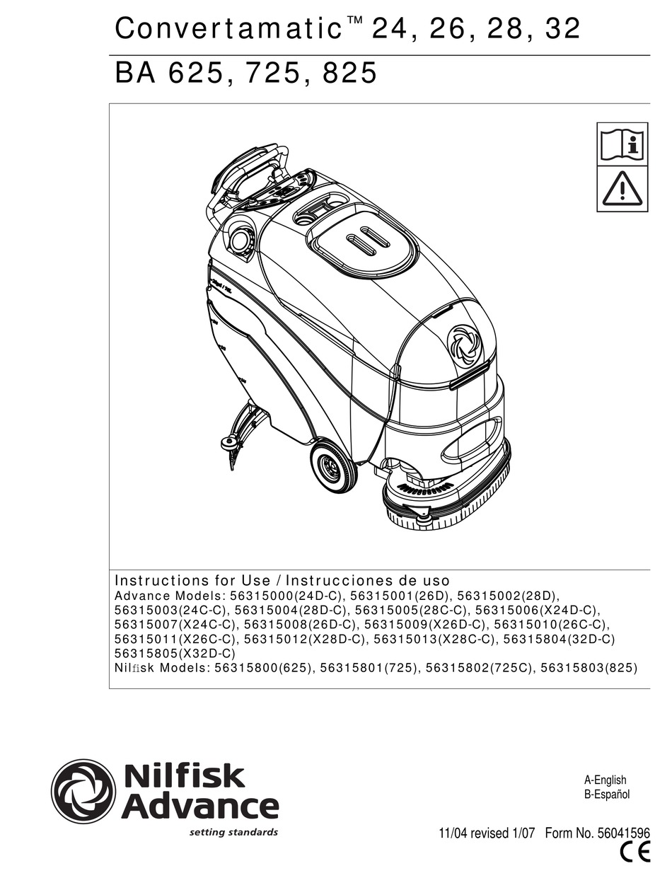 NILFISKADVANCE CONVERTAMATIC 24 INSTRUCTIONS FOR USE MANUAL Pdf