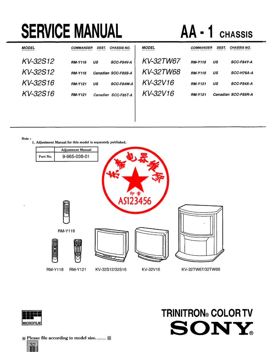 SONY TRINITRON KV-32S16 SERVICE MANUAL Pdf Download | ManualsLib