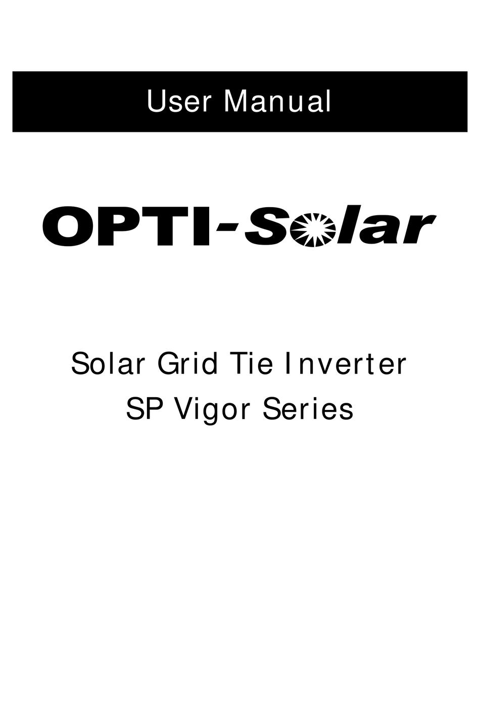 PDF user manual for hybrid solar PV 3KVA inverter MPPT charger from OPTI SOLAR 