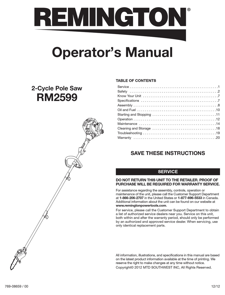 REMINGTON RM2599 OPERATOR'S MANUAL Pdf Download | ManualsLib